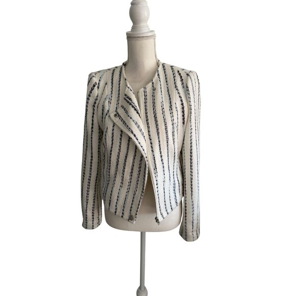 LUCY PARIS Cream Blue Striped Boucle Blazer Jacket Size Medium - Picture 7 of 11